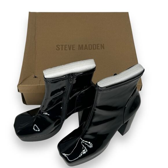 NEW Steve Madden Retro Black Patent Boots Size 9.5 Square Toe Chunky Go Go NWT - Picture 11 of 12
